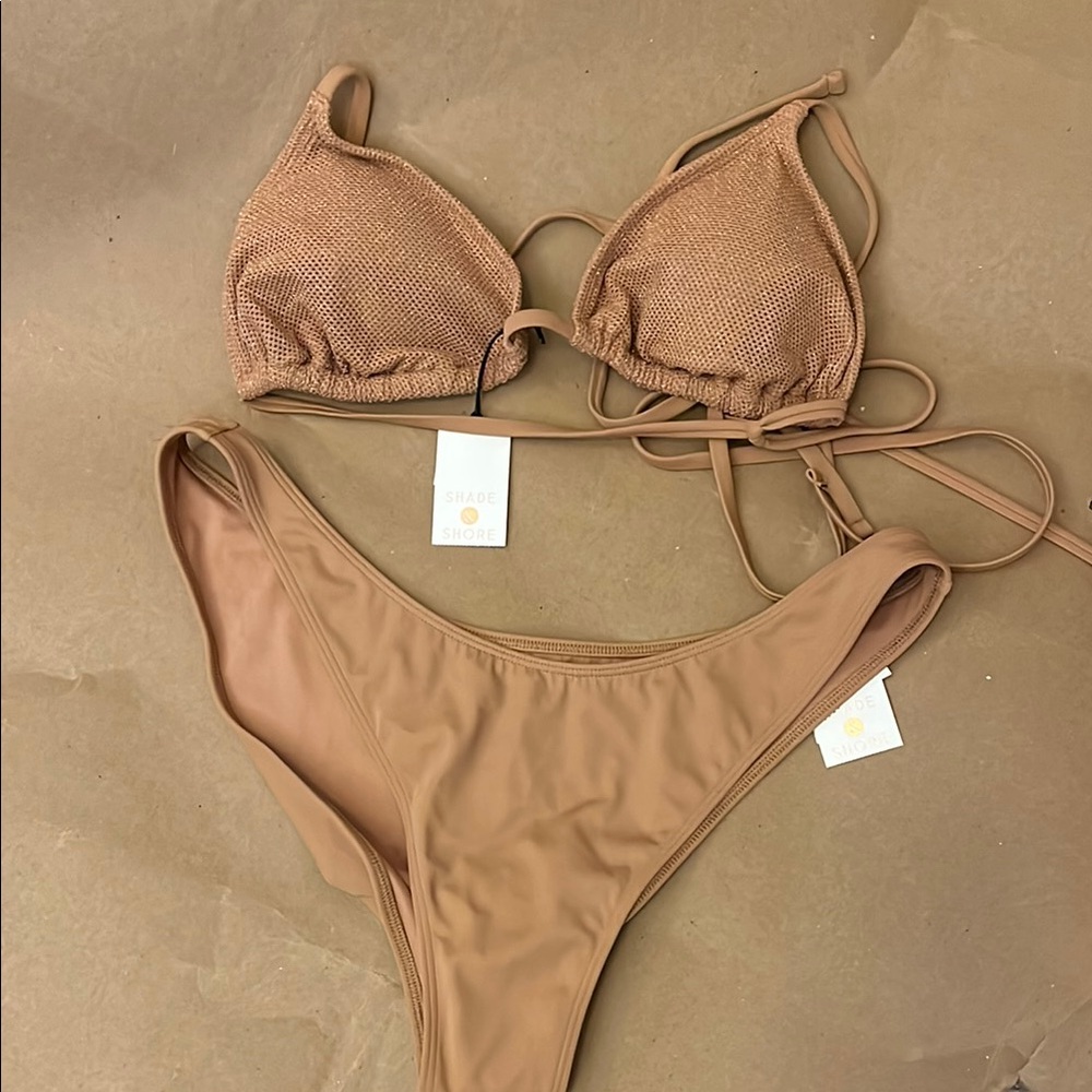 Shade & Shore Women's Tan Textured Triangle Bikini Set
